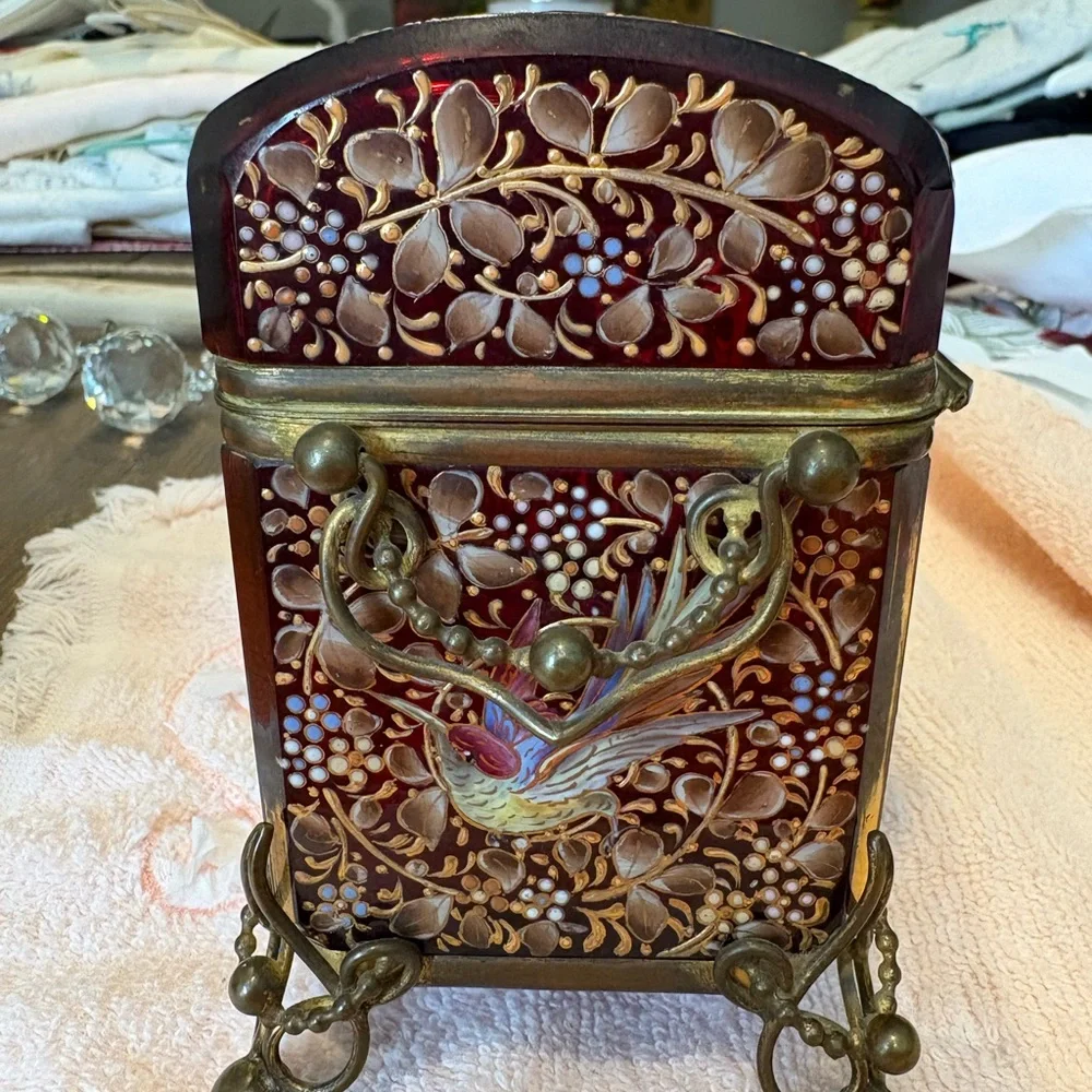 Rare Moser Vintage Antique 19 th century Bohemian Ornate enameled trinket box - Picture 4 of 14